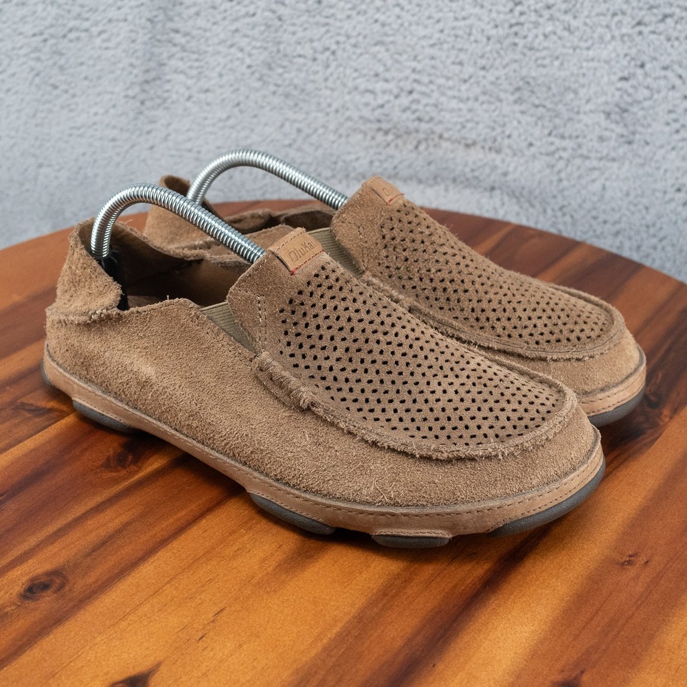 OluKai Moloa Kohana Leather Slip On Shoes 10184-1010 - Brown - 9 US
